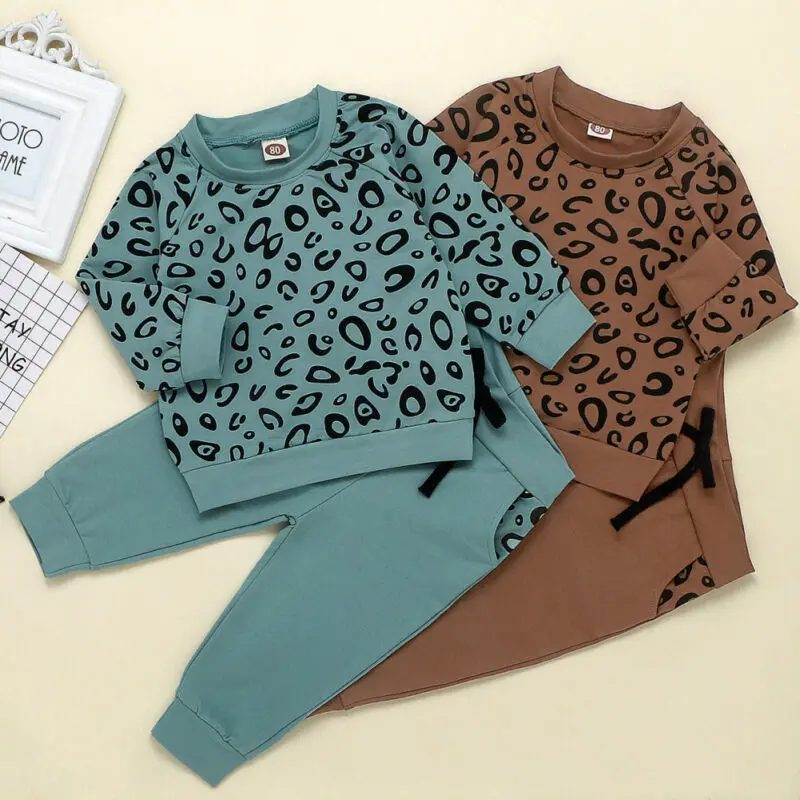 

Kids Baby Girl Boy Leopard Clothes Set Tops Sweatshirt Leggings Pants Outfit Set Autumn Girls Boys Clothing