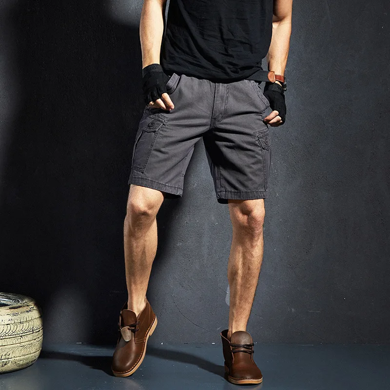 Летние мужские прямые пляжные шорты с несколькими карманами, мужские спортивные камуфляжные дышащие шорты-Карго - Цвет: gray
