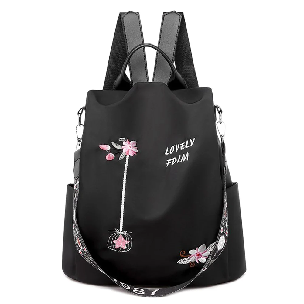 Casual Oxford Cloth Women Backpack Flower Embroidered Female Shoulder School Book Bags Daily Travel Anti-Theft Bagpack Rucksack