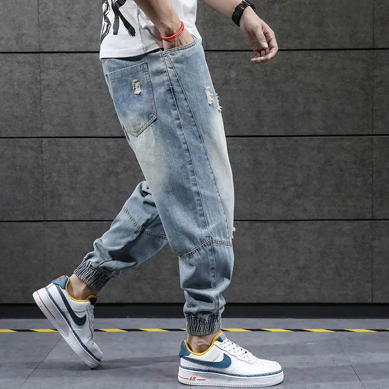 Hip Hop Harem Jeans Pants Men Loose Joggers Denim Casual Sweatpants Korea Ankle Length Trousers Streetwear Male Clothes men jeans mens jeans jeans trousers denim trousers mens casual trousers men jogger pants