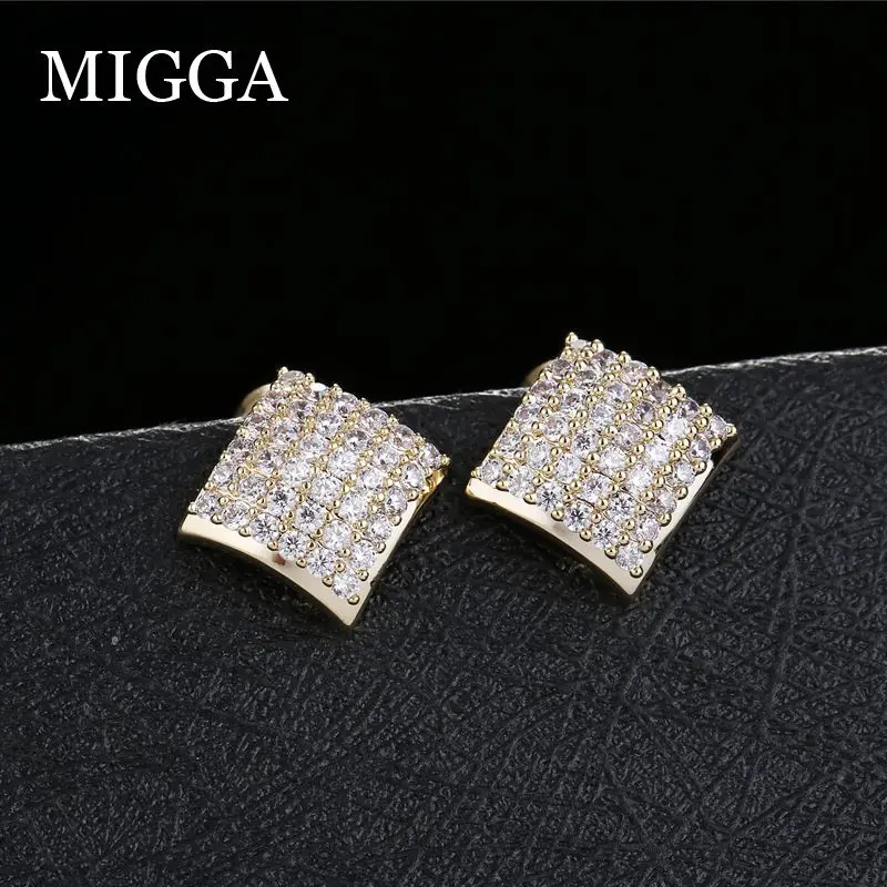 MIGGA серьги-гвоздики с ромбовидным покрытием из кубического циркония, золотые геометрические серьги, Женские Ювелирные изделия
