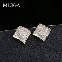 MIGGA серьги-гвоздики с ромбовидным покрытием из кубического циркония, золотые геометрические серьги, Женские Ювелирные изделия