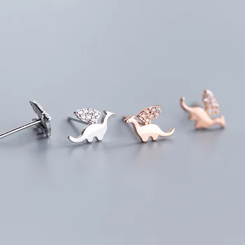 

100% 1pair REAL. 925 Sterling Silver Fine Jewelry dinosaur Animal Stud Earrings Charms GTLE2833