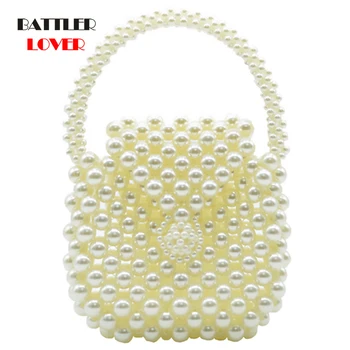 

Natural Pearl Bags Women Handmade Handbag Bling Hollow Clear Top Handle Hand Bags Summer Beach Party Purse