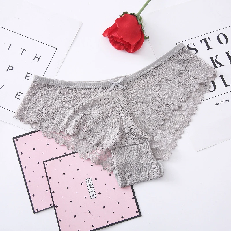 Grey lace Woman Panties Ladies Underwear Sexy Lace Plus Pantyhose Transparent Low Rise Cotton Briefs Intimates New Hot on Sale - Цвет: Grey lace