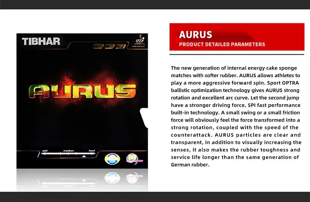 Description Picture 3 of itemTIBHAR AURUS / SOUND / SOFT Genuine Table Tennis Rubber Ping Pong Sponge Germany Fast Attack Loop Pimples