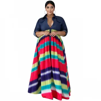 

3XL 4XL Plus Size Africa Clothing New Style Classic African Dresses For Women Stripe Printed Maxi Dress Robe Party Long Dress