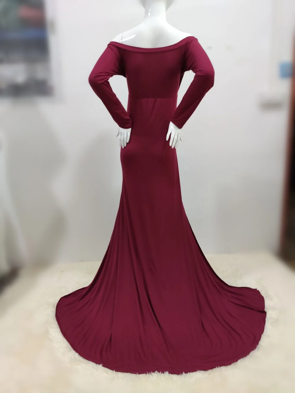 Sexy Shoulderless Maternity Dresses For Photo Shoot Maxi Gown Split Side Women Pregnant Photography Props Long Pregnancy Dress (24)
