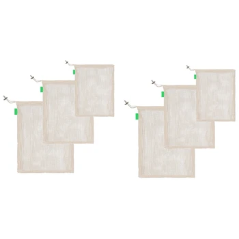 

6 Pcs/Set Degradable Organic Cotton Mesh Bag Vegetable Cotton Mesh Bag Fruit Mesh Bag Reusable Bags Reducing Carbon