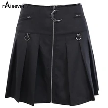 Raisvern Готическая мини-юбка на молнии темная Женская мода Панкс стиль пэчворк мини плиссированная юбка
