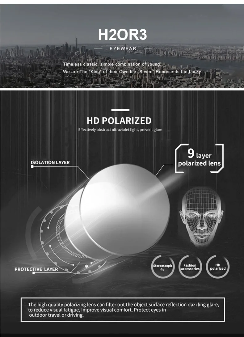 H2OR3 модные стильные поляризованные солнцезащитные очки для мужчин и женщин, солнцезащитные очки из алюминиево-магниевого сплава, высококачественные мужские Квадратные Солнцезащитные очки для вождения