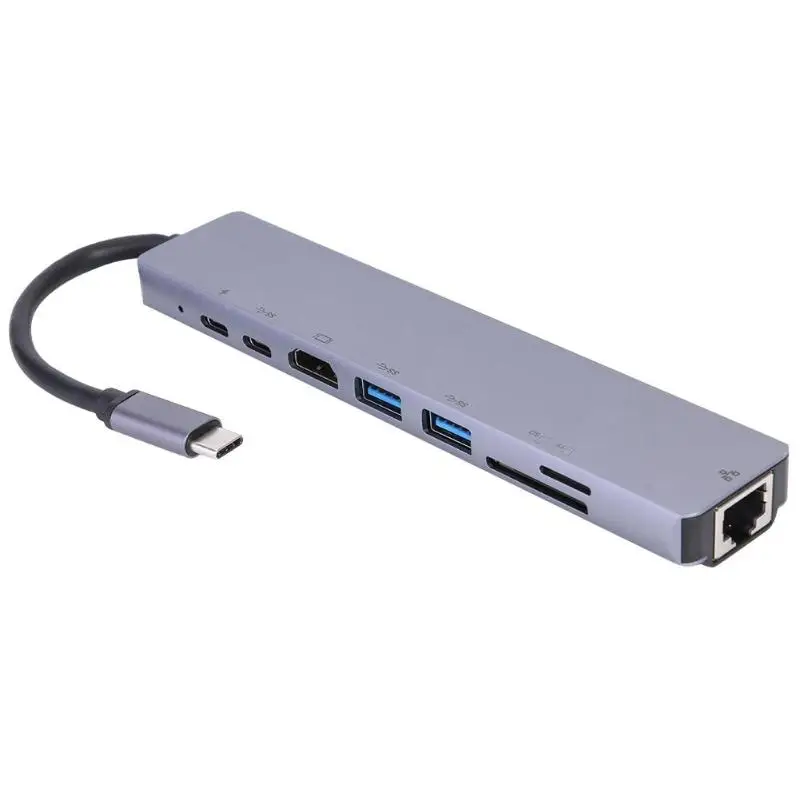 8 в 1 TYPE-C концентратор гигабитная LAN док-станция USB C адаптер для ноутбука