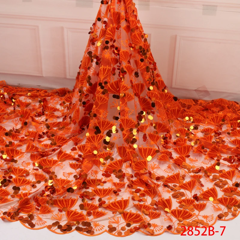 

Hot Sales African Velvet Lace Fabric with Sequins 2019 Latest Burnt Orange Lace Embroidery Fabric for Party AMY2852B
