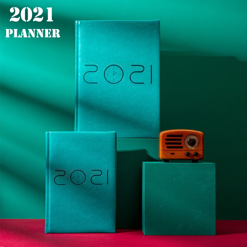 

New Fashion Agenda 2021 Jan-Dec English language Thicken notebook A5 Leather soft cover School planner Efficiency journal