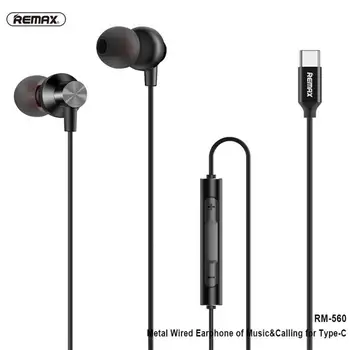 

Hot Sale RM-560 Metal Type-C Plug Wired Music Call Earphone Strong Stereo Surround Earpieces Black/White 1.2m TPE Wire Earbuds