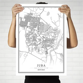 

South Sudan Creative city map Juba Abstract Canvas Paintings Black and white Wall Art Print Poster Picture Home Decoration