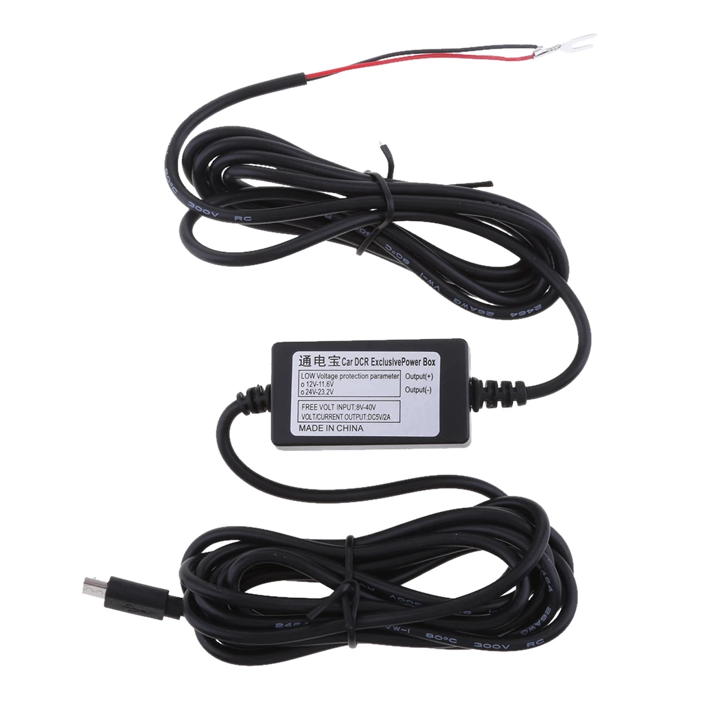 Car Charger DC/DC Converter Step Down Module Kit For Camera Recorder DVR Exclusive Power Box - Black, Micro USB 3.5Meter