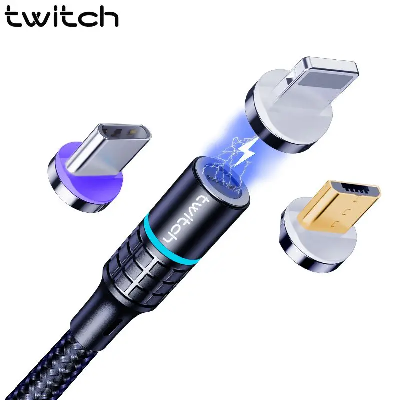 Магнитный кабель Twitch T06 5A Micro Usb Type C супер быстрая зарядка светодиодная подсветка