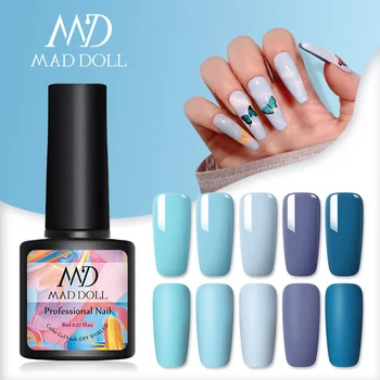 

MAD DOLL 8ml Blue Semi Permanent Primer Gel Polish UV LED Gel Varnish UV LED Gel Varnish Soak Off Nail Art Gel Nail Polish
