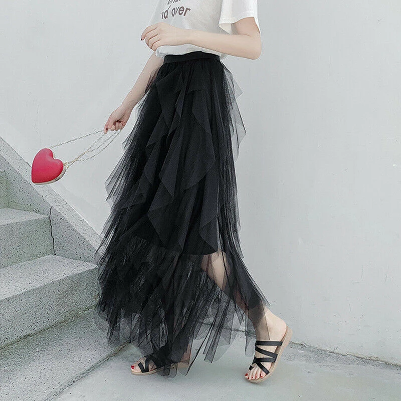 Women Skirt Summer Lace Tulle Tutu High Wiast Faldas Mujer Moda Ladies Skirts Irregular Women Skirts Streetwear One Size