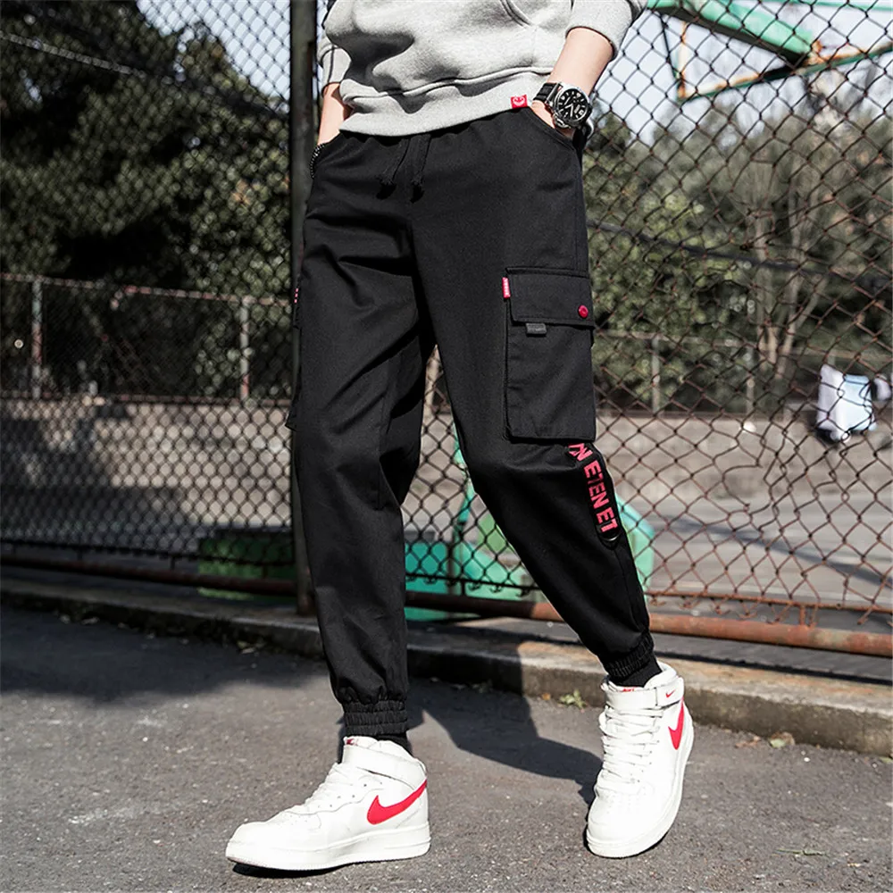 Black WWKK новые мужские спортивные свободные боковые карманы Карго шаровары мужские s повседневные Jogger уличная хип хоп модные уличные брюки мужские - Цвет: Black