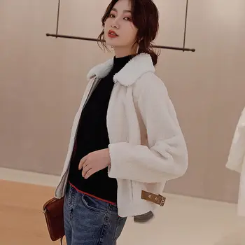 

Litvriyh women coat long sleeve turn-down collar jacket short coats women wool warm overcoat casual female cardigan outdoor coat