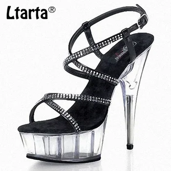 

LTARTA 15cm Heels Nightclub Fun Model Rhinestone High Heel Crystal Sandals Thin Heel Versatile Women's Shoes LYP