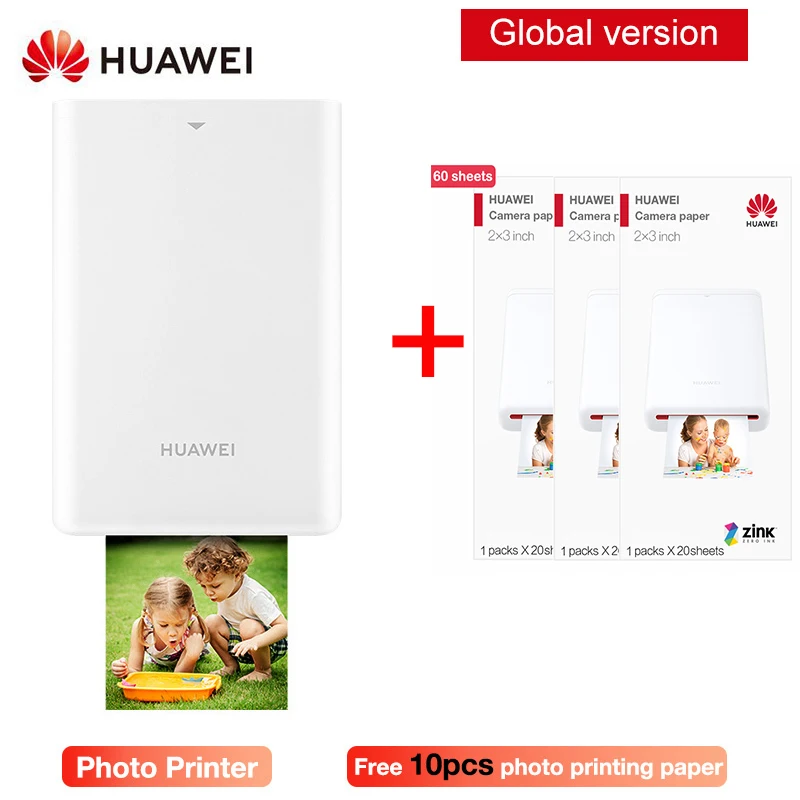 Add 60paper Huawei AR Портативный Карманный фотопринтер мини портативный DIY фотопринтеры для смартфонов Bluetooth 4,1 300 точек/дюйм принтер - Цвет: Add 60paper
