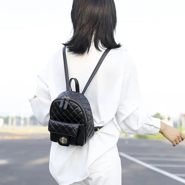 Модный черный мини-рюкзак из искусственной кожи, Женский клетчатый рюкзак для девочек-подростков, Женская Повседневная маленькая школьная сумка mochila - Цвет: 16 inch