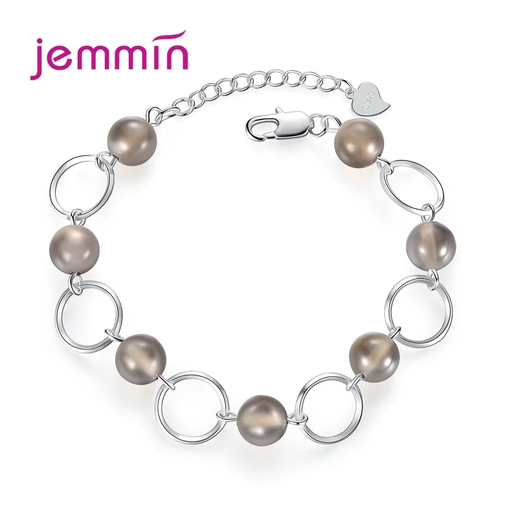 Unique 925 Sterling Silver Bead Loop Strand Woman Girl Bracelets Ball Round CZ Crystal Elegant Date Appointment Bangle Wristband