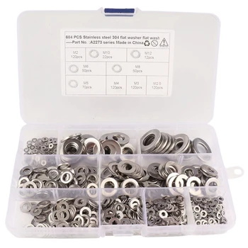 

684PCS Stainless Steel Flat Washers Hardware Set 9Sizes M2,M2.5,M3,M4,M5,M6,M8,M10,M12
