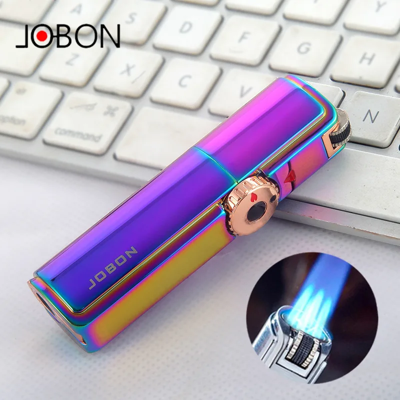 Jobon Butane Gas Inflate Three Jets Torch Lighter with Cigar Cutter Men
