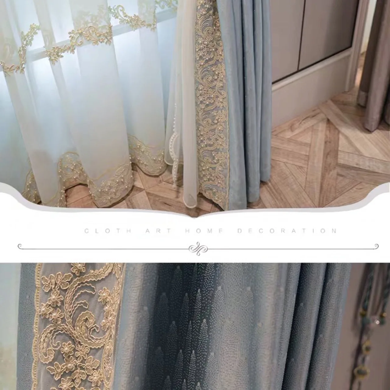 Free return High-quality Modern beautiful European Style Luxury Blue Blackout Curtains for  Living Room Bedroom customize
