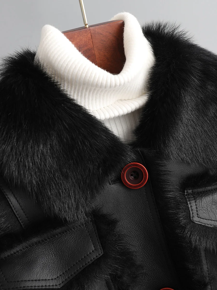 Natural Real Fur Coat Female Streetwear Sheep Shearling Jacket Women Winter Clothes Korean Double Faced Fur Tops Hiver 3009