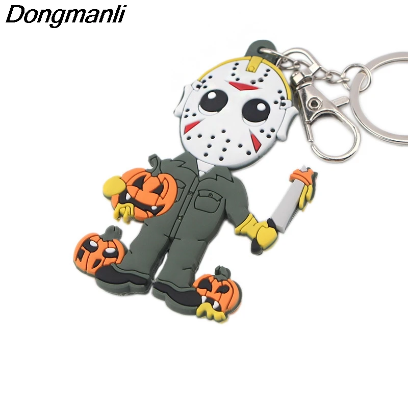 P4068 Dongmanli Halloween Friday the 13th Keychain Figure PVC Silicone Double Side Car Key Rings Key Holder Gifts