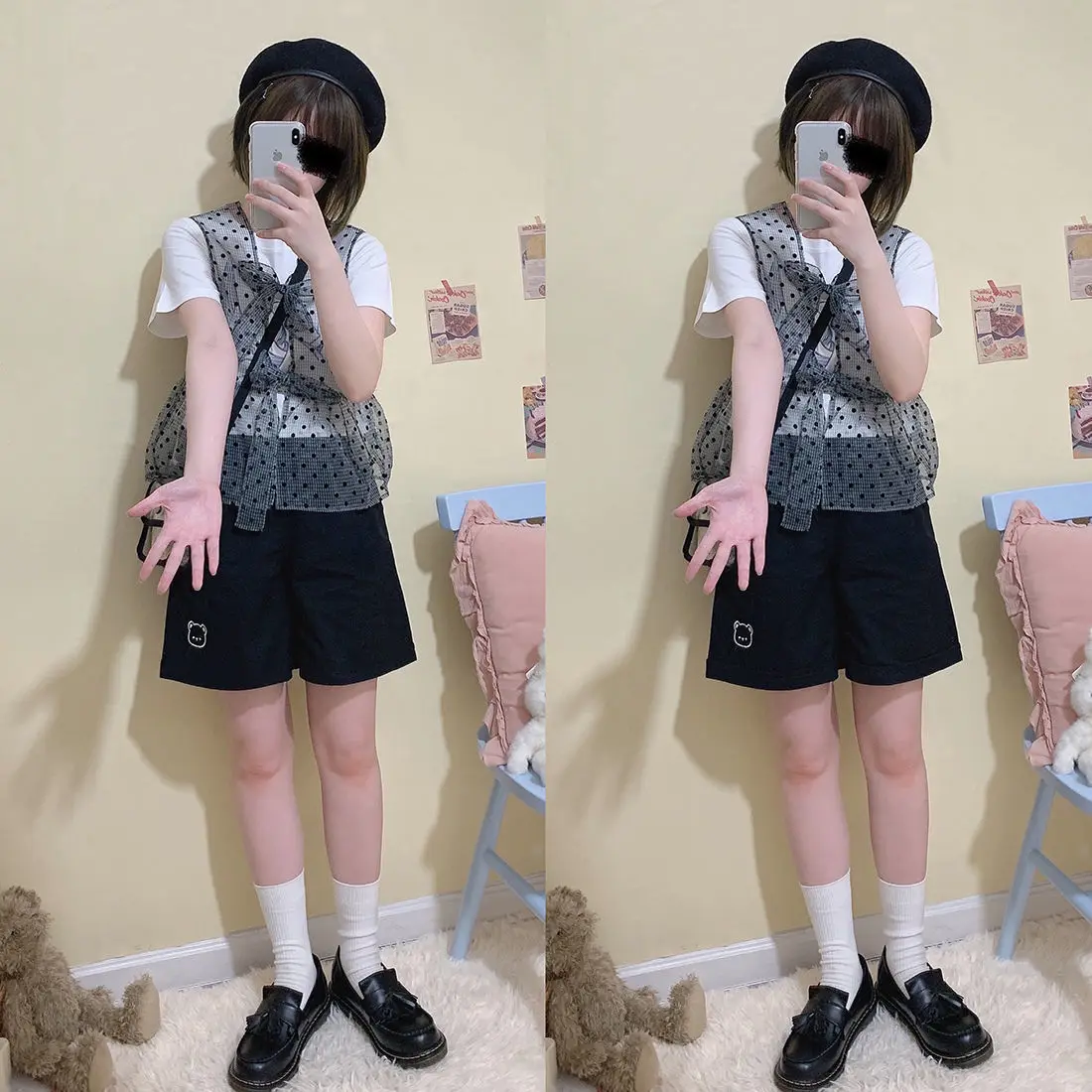 booty shorts for women Japanese Vintage ins Kawaii oversized loose embroidered Sweet bear shorts summer Chic fashion casual y2k cute Women shorts keiki kona shorts