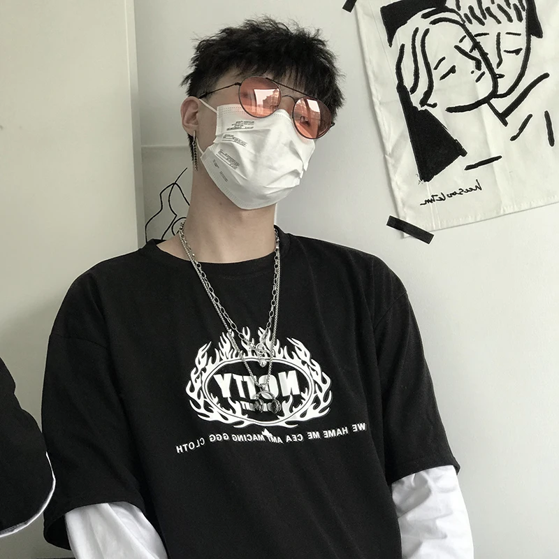 hip hop vintage Print brand Fake two Patchwork Men T shirt Long Sleeve rock Couple Clothes White Funny oversized streetwear 2019 hip hop vintage Print brand Fake two Patchwork Men T shirt Long Sleeve rock Couple Clothes White Funny oversized streetwear 2019