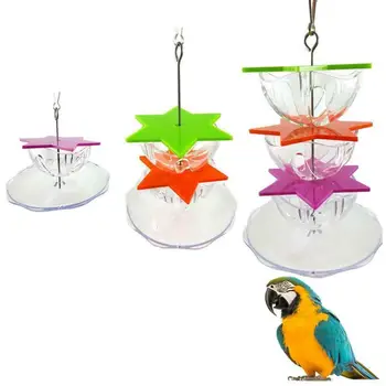 

Pet Bird Cage Toy Accessories Hanging Treatment Parrot Foraging Nibble Toy Acrylic Hexagonal Multilayer Food Box Food