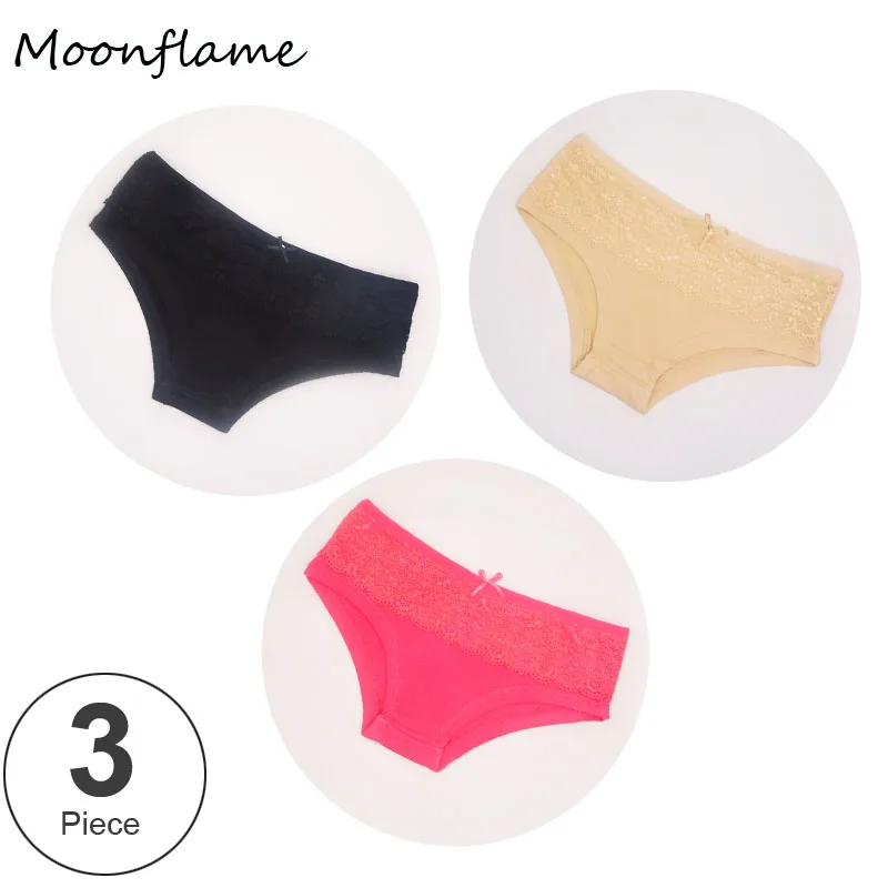 Moonflme 3 шт./лот Нижнее белье женские хлопковые трусики M L XL 86847 - Цвет: Бежевый