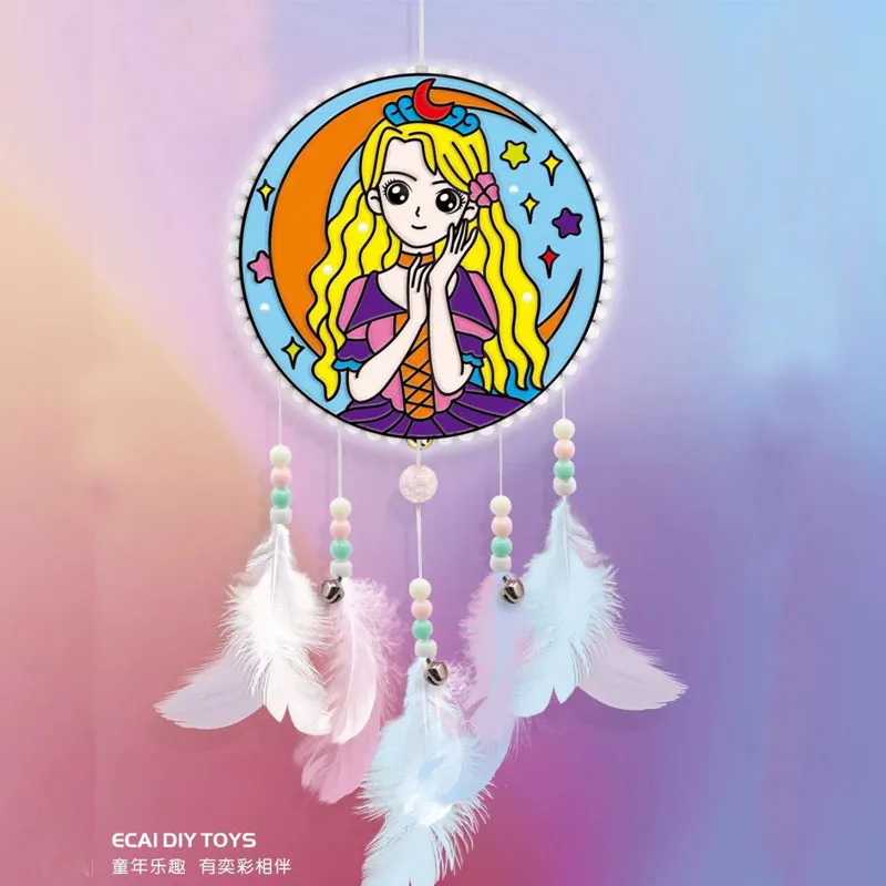 

Ecai Catch Dream Wind Chime Children DIY Coloring Painting Coloring Graffiti Self-Made Dreamcatcher CHILDREN'S Creative Handmade