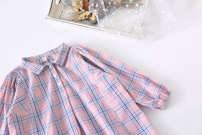 Повседневная блуза в клетку с длинными рукавами для девочек; платье для детей; сезон весна; коллекция года; модные детские трапециевидные платья принцессы; Длинные Топы для малышей