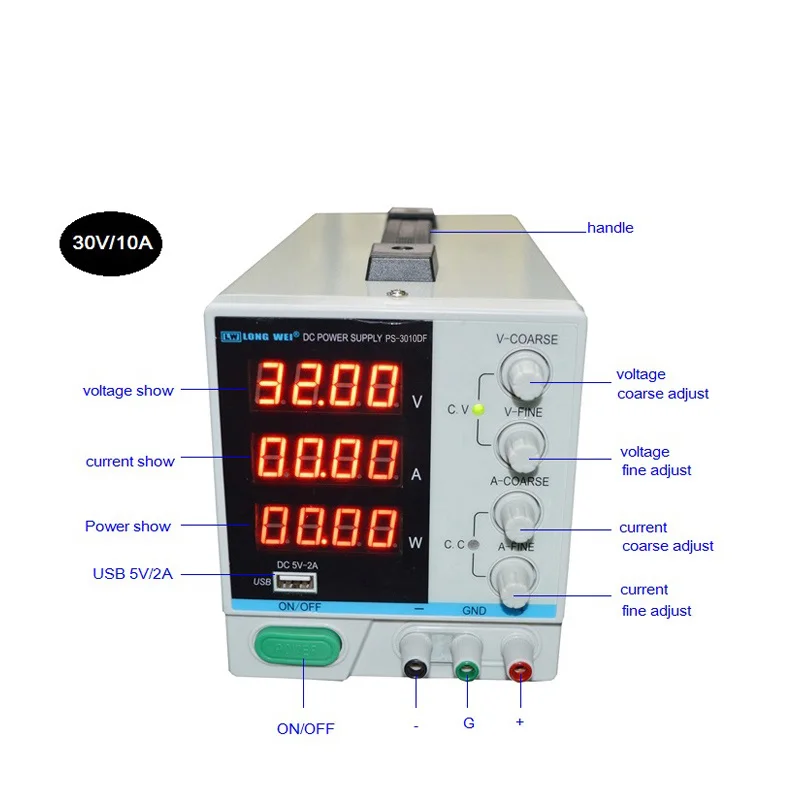 30 в 10 А Регулируемый источник питания постоянного тока 3010DF 4 бита цифровой дисплей Регулируемый импульсный источник питания с 5 в 2 а USB портом 110 В 220 В