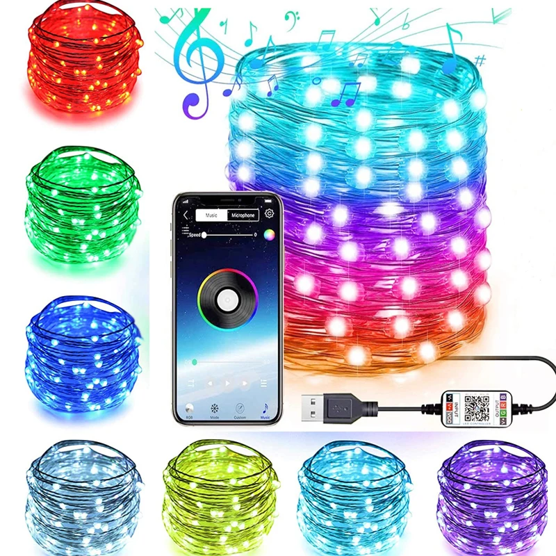 СВЕТОДИОДНАЯ Гирлянда RGB цветная симфоническая гирлянда 20 м Bluetooth управление