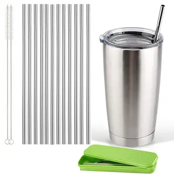 

BESTset of 12, Stainless Steel Straws, Reusable Metal Drinking Straws, Straight Straws + 2 Cleaning Brushes
