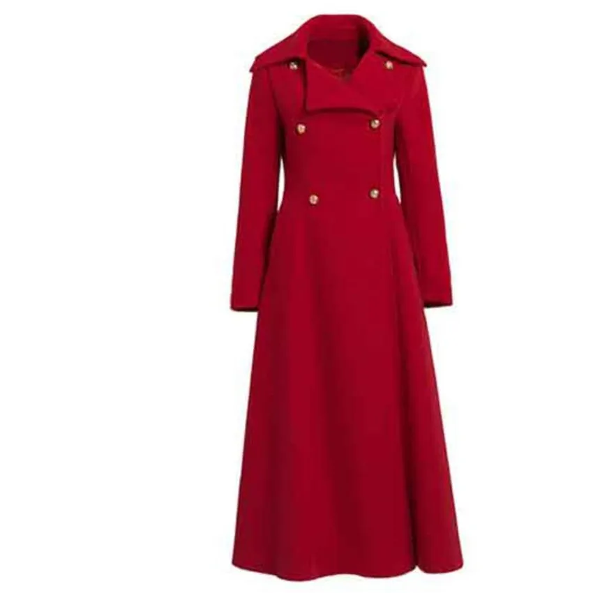 Women Autumn Winter Woolen Maxi Long Coat Double Breasted Wool Blends Slim Coat Wool & Blends