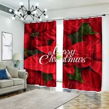 

Merry Christmas Customed Size 3D Printing Blackout Curtain for Bedding Room Sunshade Window Curtains
