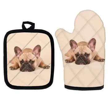 

Printing French Bulldog Microwave Oven Glove Heat Resistant Protective Cooking Gloves for Cooking Mitten Kitchen Baking Tool