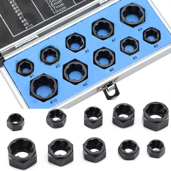 

10Pcs Damaged Bolt Nut Screw Remover Extractor Removal Set Screw Extractor Damaged Bolt Extractor Hand Tools With Aluminum Box