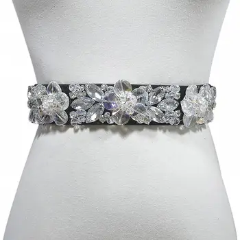 

Fashion Women Elastic Rhinestone Flower Waist Belt Bridal Dress Waistband Decor 2019