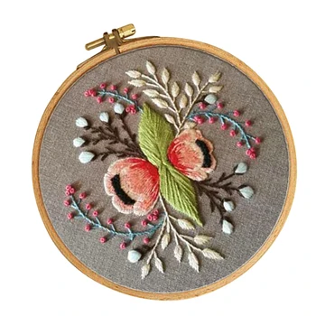 

Embroidery Starter Kit with Pattern Embroidery Hoop Pre-printed Cloth Floral Pattern (15cm) DIY Needlework Kits